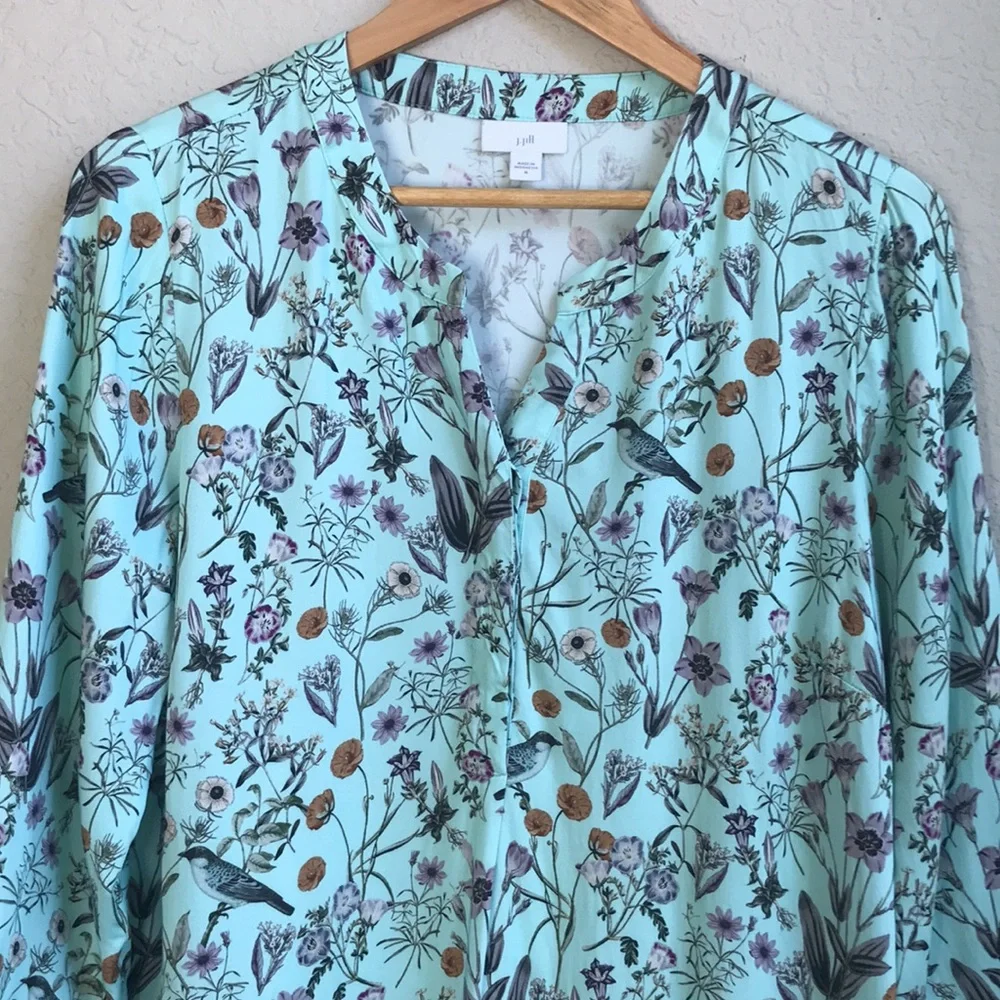 J Jill Floral Bird Print Women's Top - Picture 5 of 16